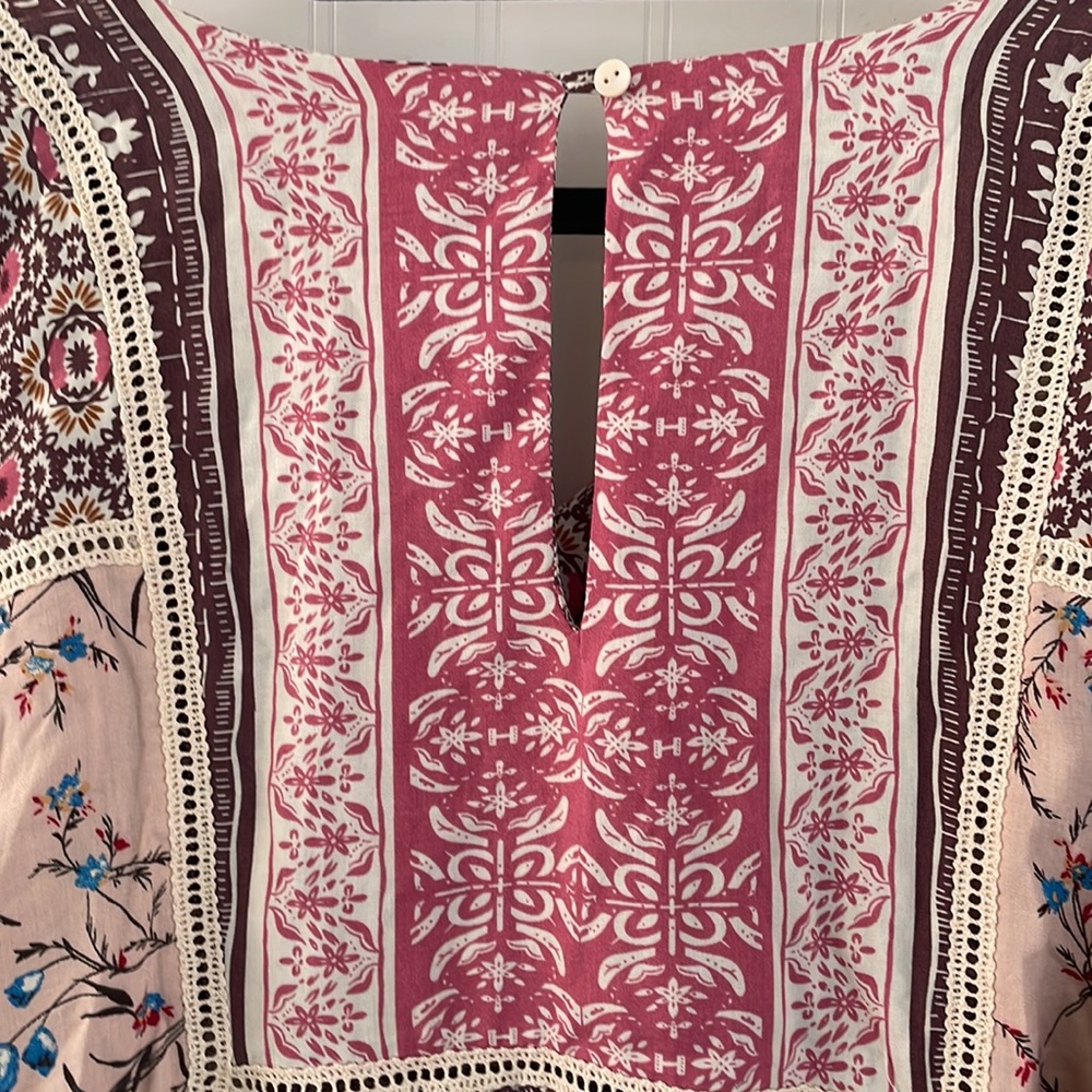 Sundance Everyday Dream Dress pink brown cream boho floral crochet loose size S - Picture 6 of 16